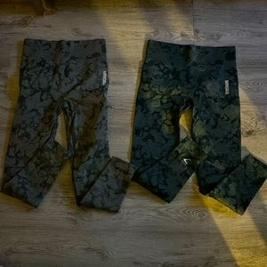 Seamless, gymshark, leggings, medium, green, set, dark green, light green, army